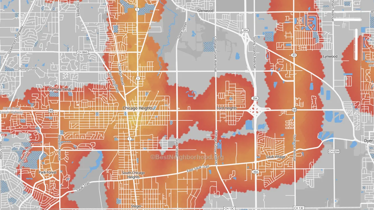 Transit Grade map of 60411, IL