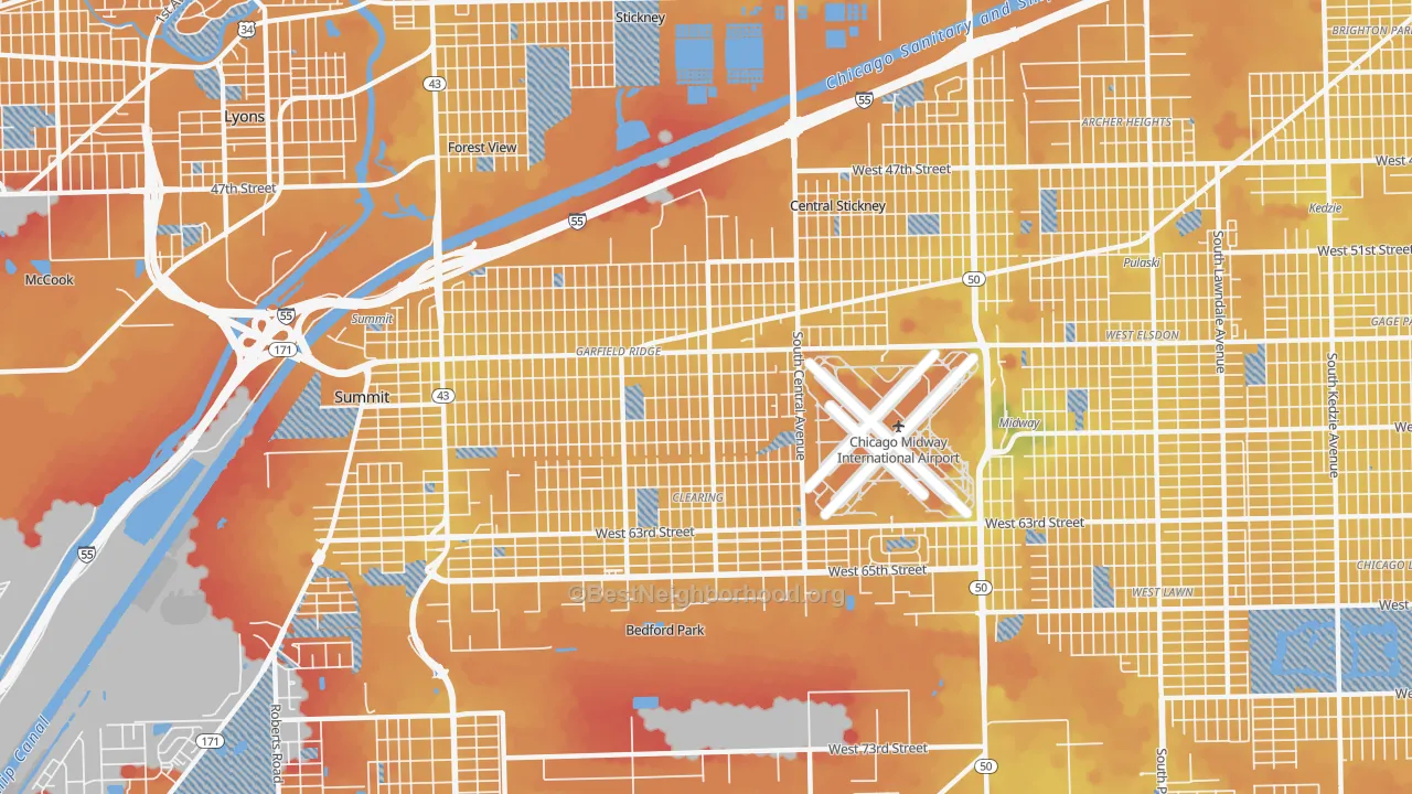 Transit Grade map of 60638, IL