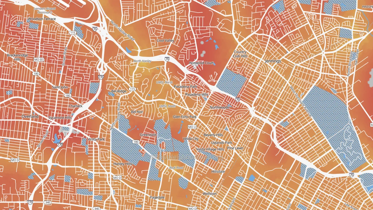 Transit Grade map of 63121, MO