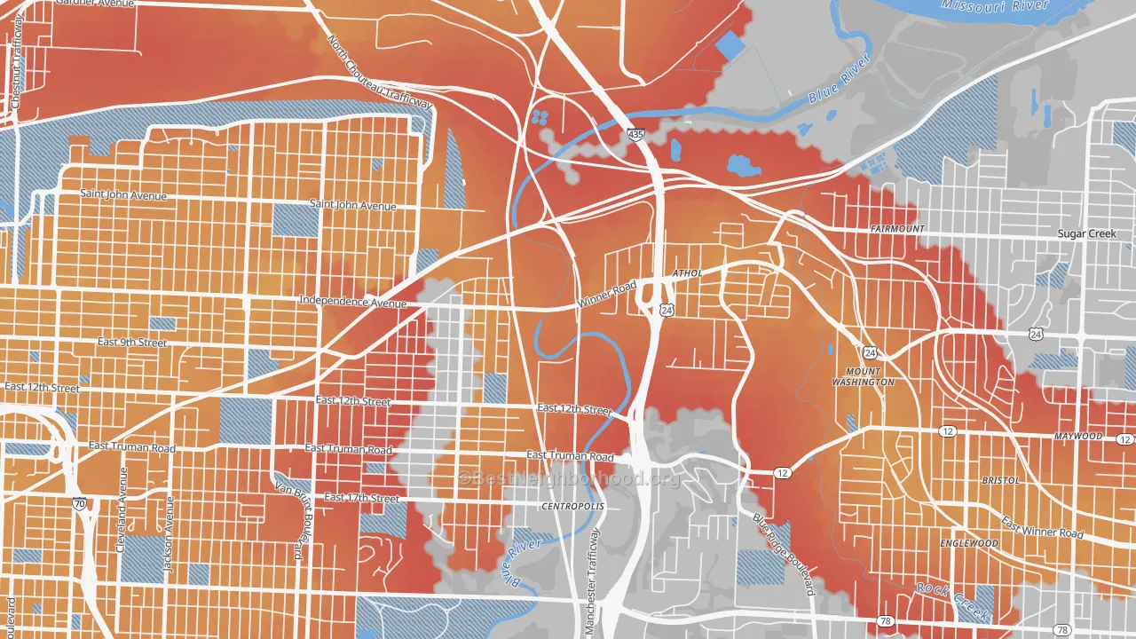 Transit Grade map of 64125, MO