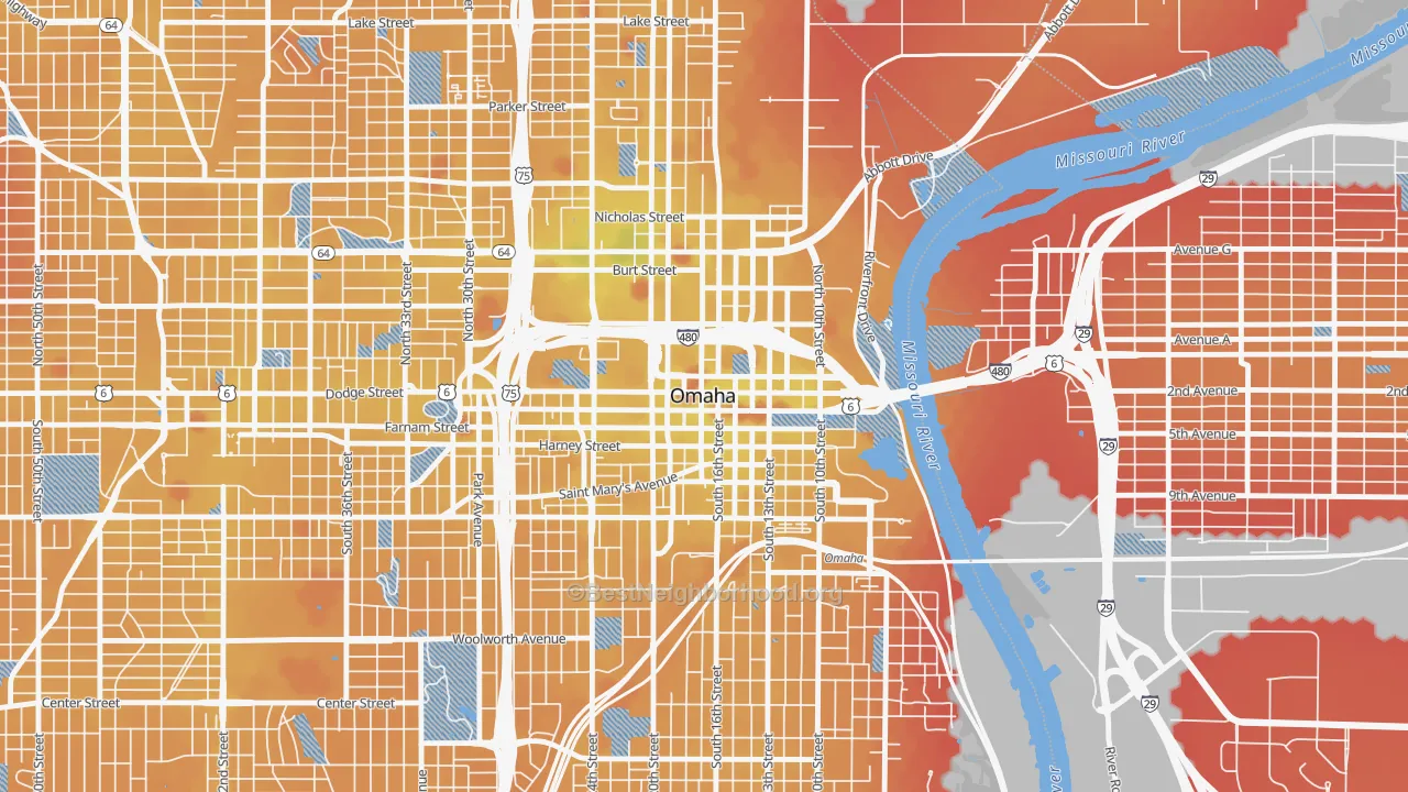Transit Grade map of 68102, NE