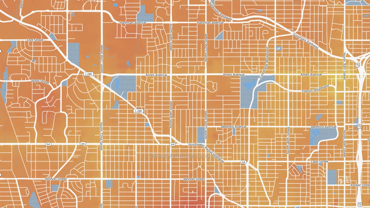 Transit Grade map of 68104, NE