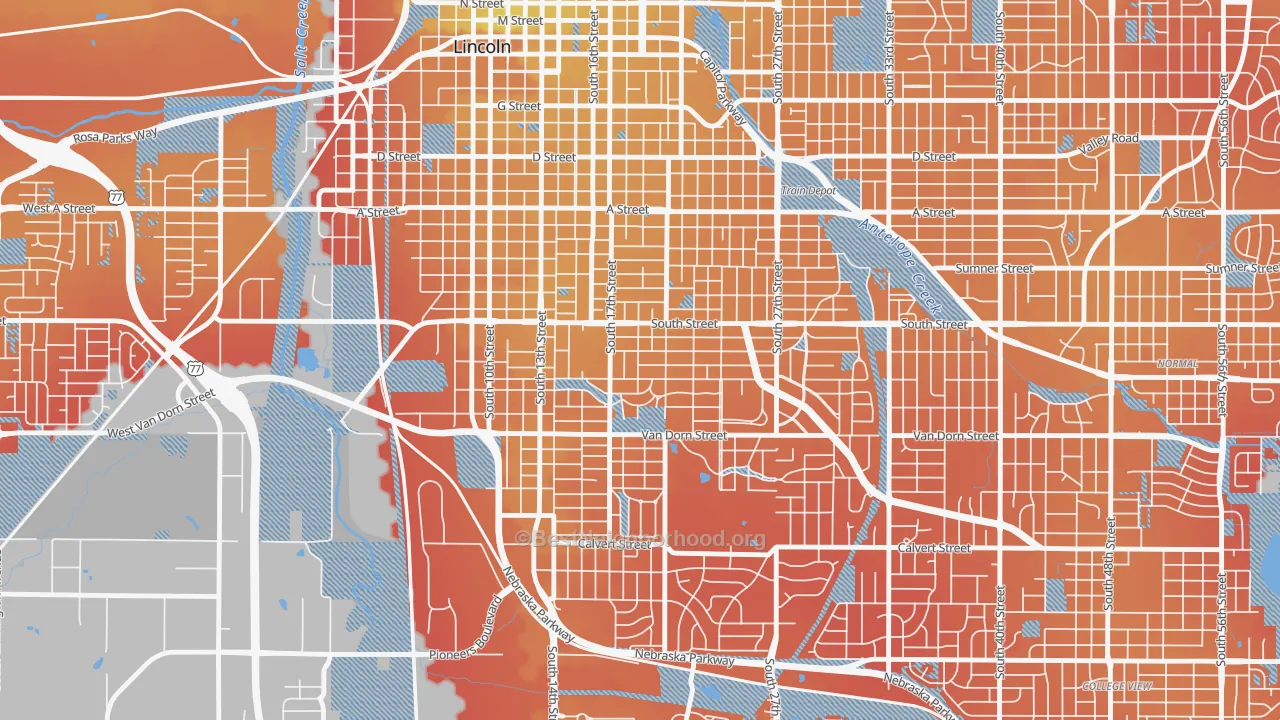 Transit Grade map of 68502, NE
