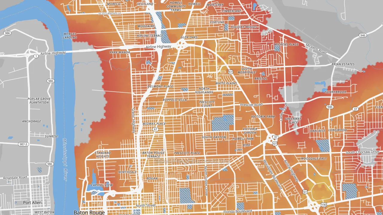 Transit Grade map of 70805, LA