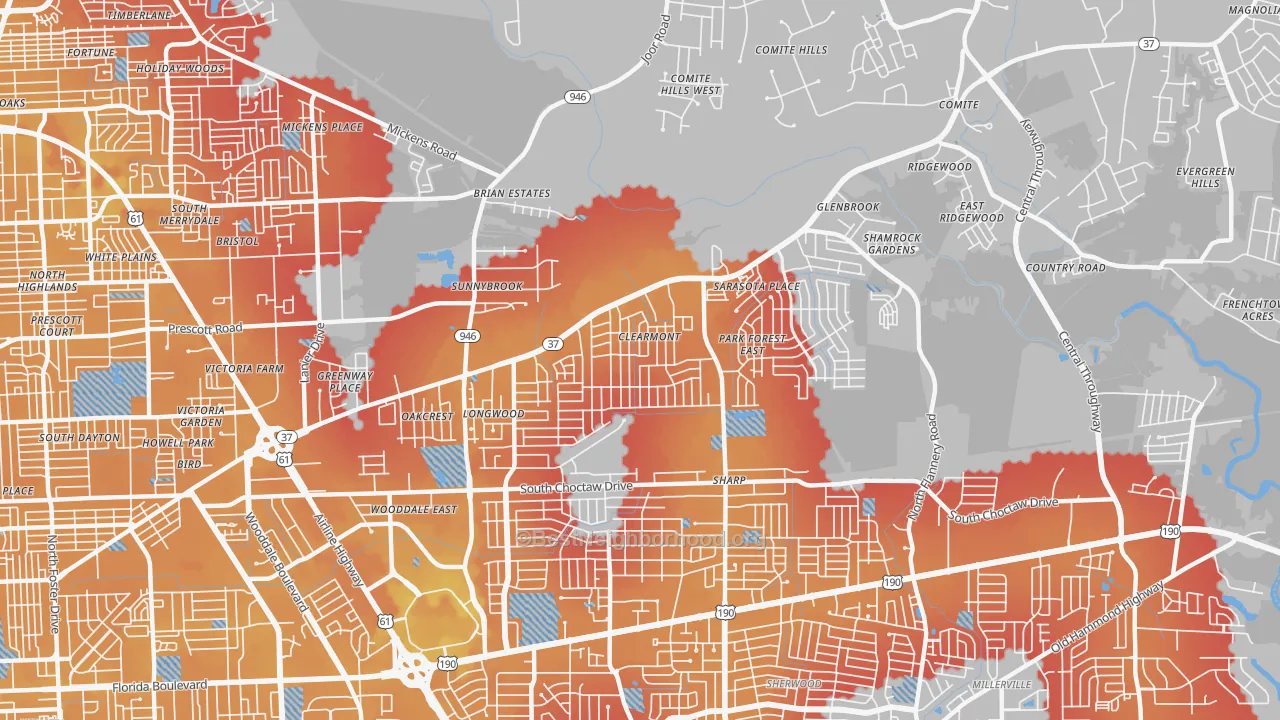 Transit Grade map of 70814, LA