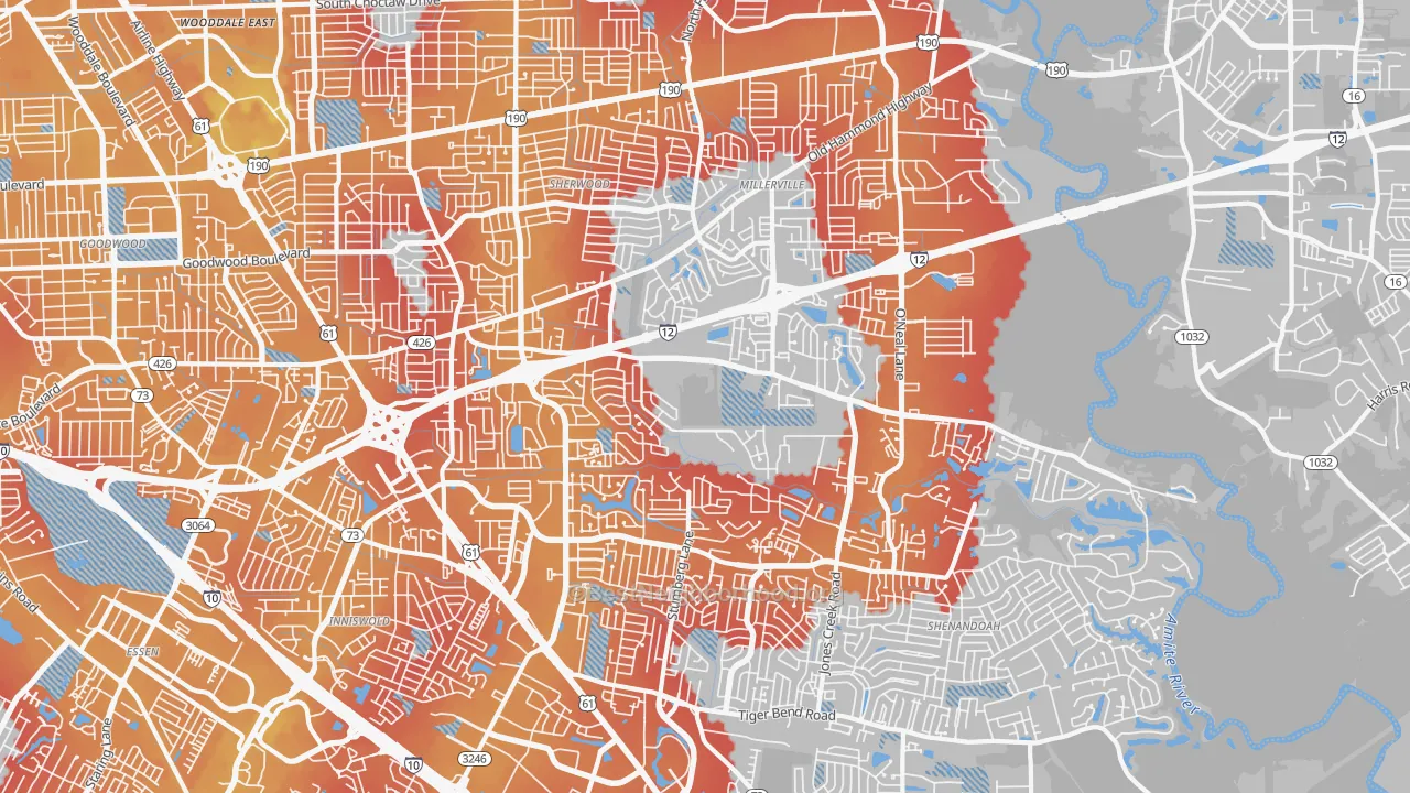 Transit Grade map of 70816, LA