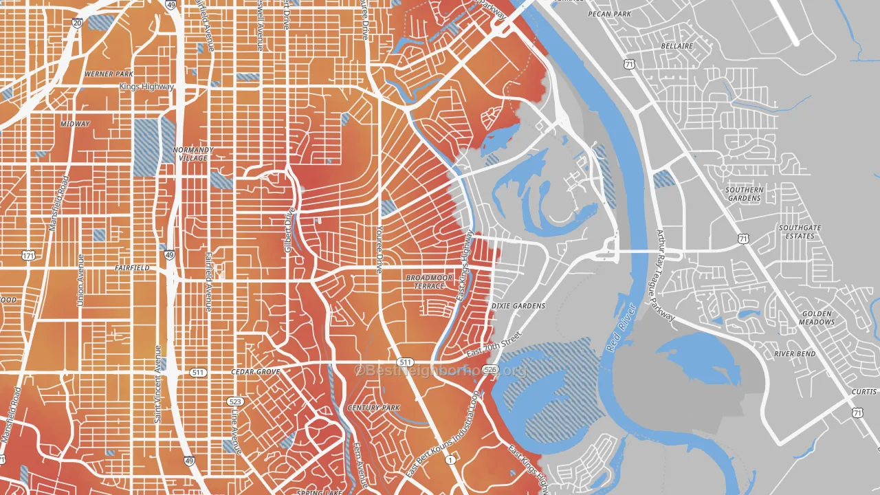 Transit Grade map of 71105, LA
