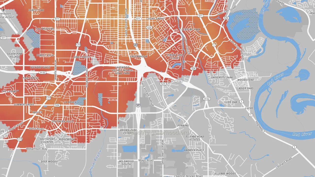 Transit Grade map of 71106, LA