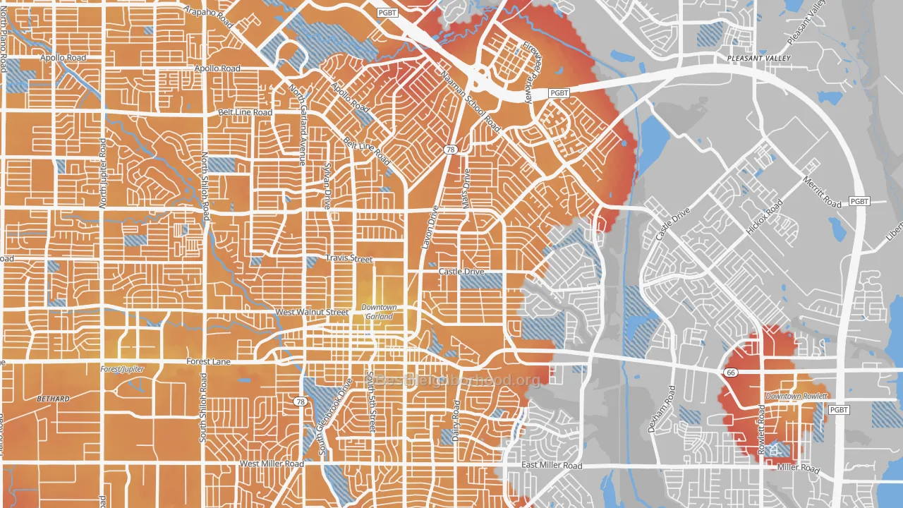 Transit Grade map of 75040, TX