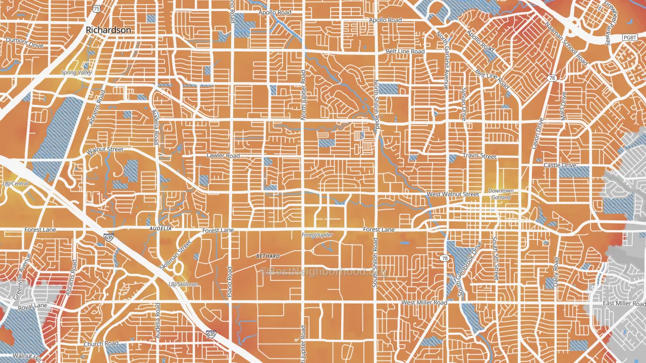 Transit Grade map of 75042, TX