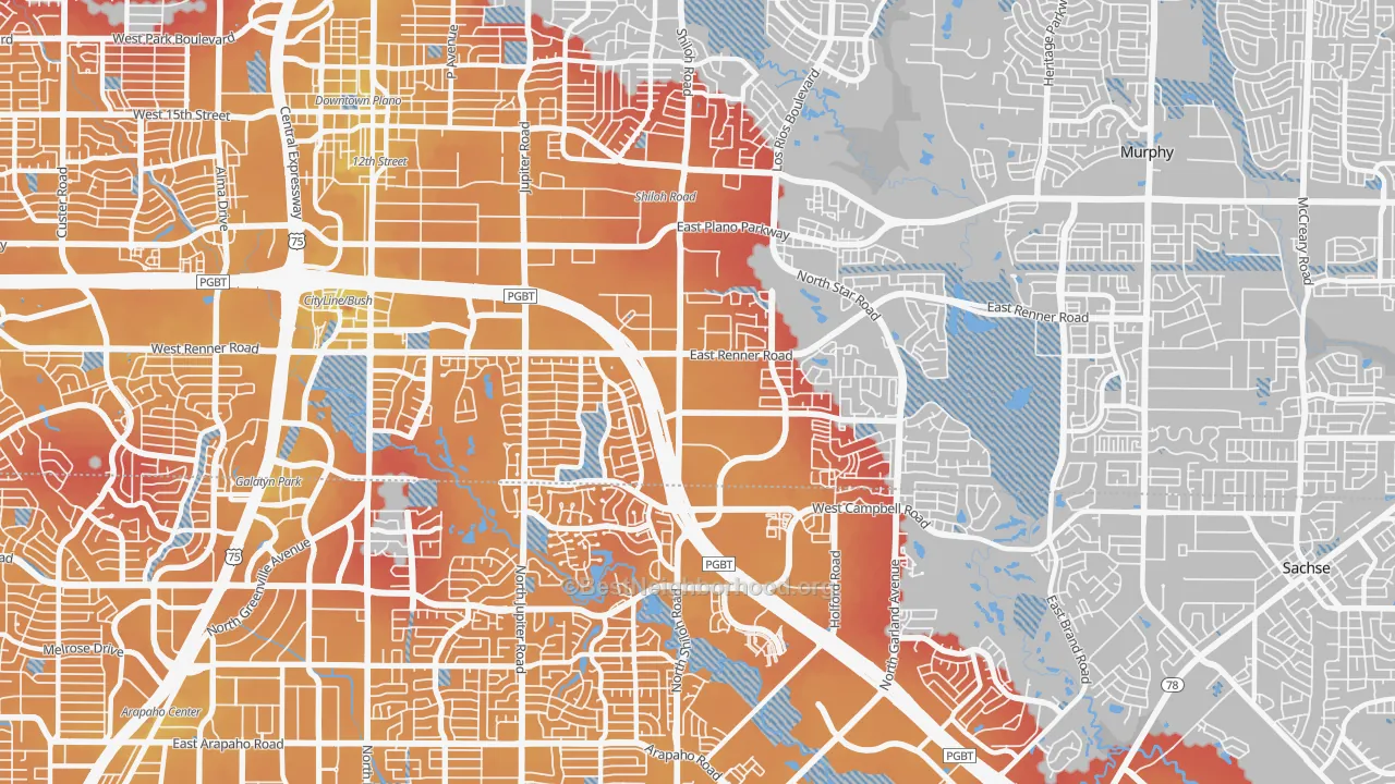 Transit Grade map of 75082, TX