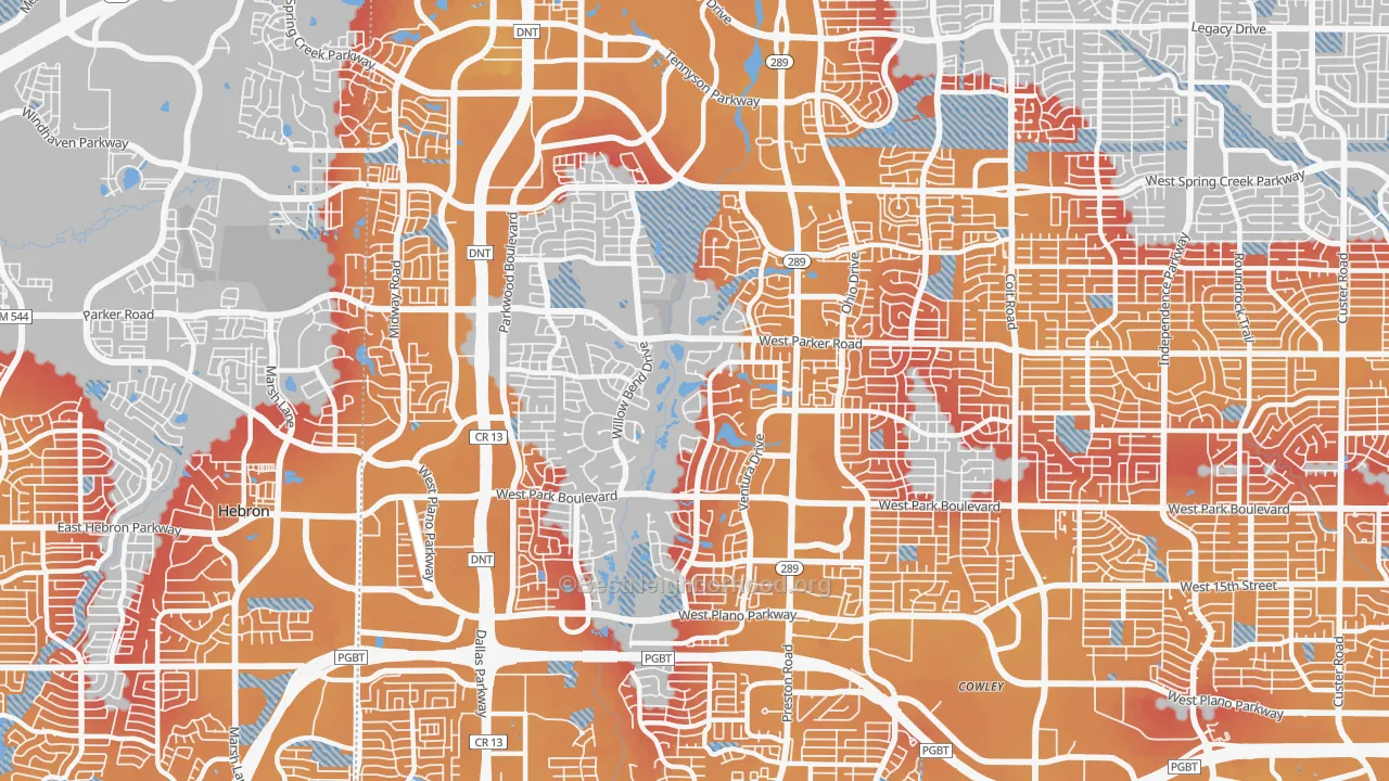 Transit Grade map of 75093, TX