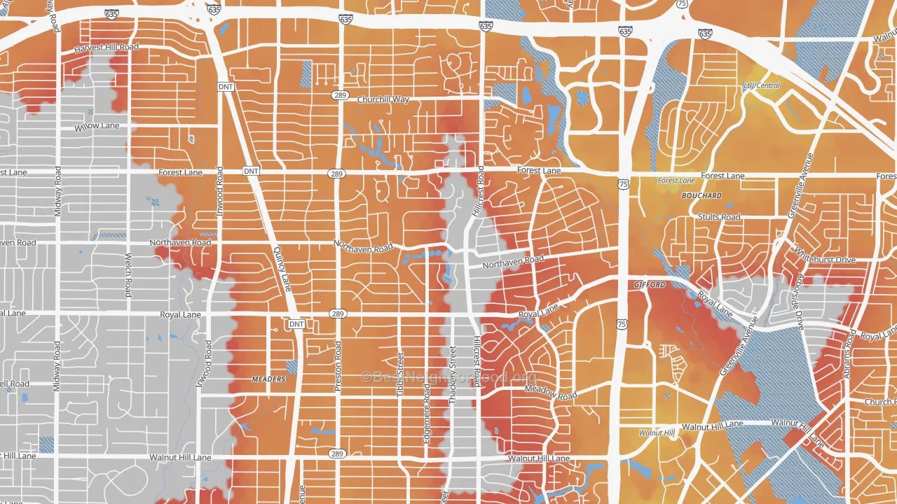 Transit Grade map of 75230, TX