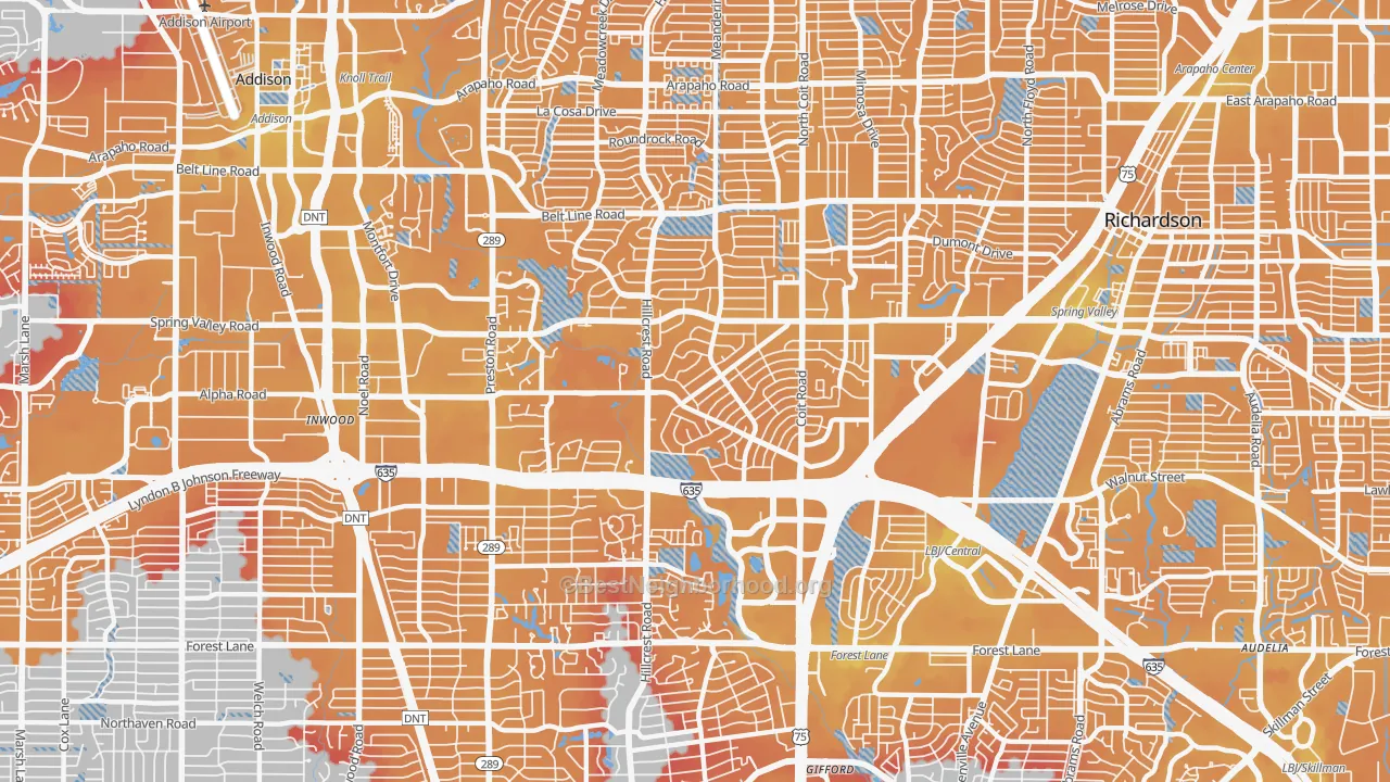 Transit Grade map of 75240, TX