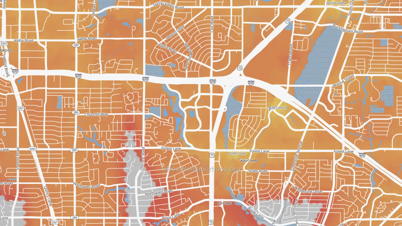 Transit Grade map of 75251, TX