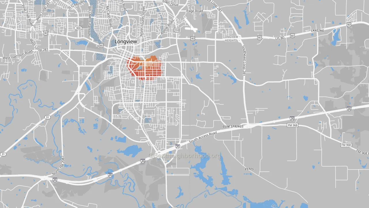 Transit Grade map of 75602, TX