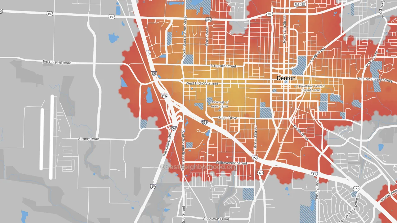 Transit Grade map of 76203, TX