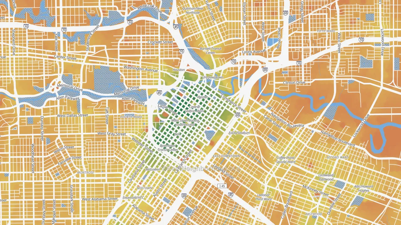 Transit Grade map of 77002, TX