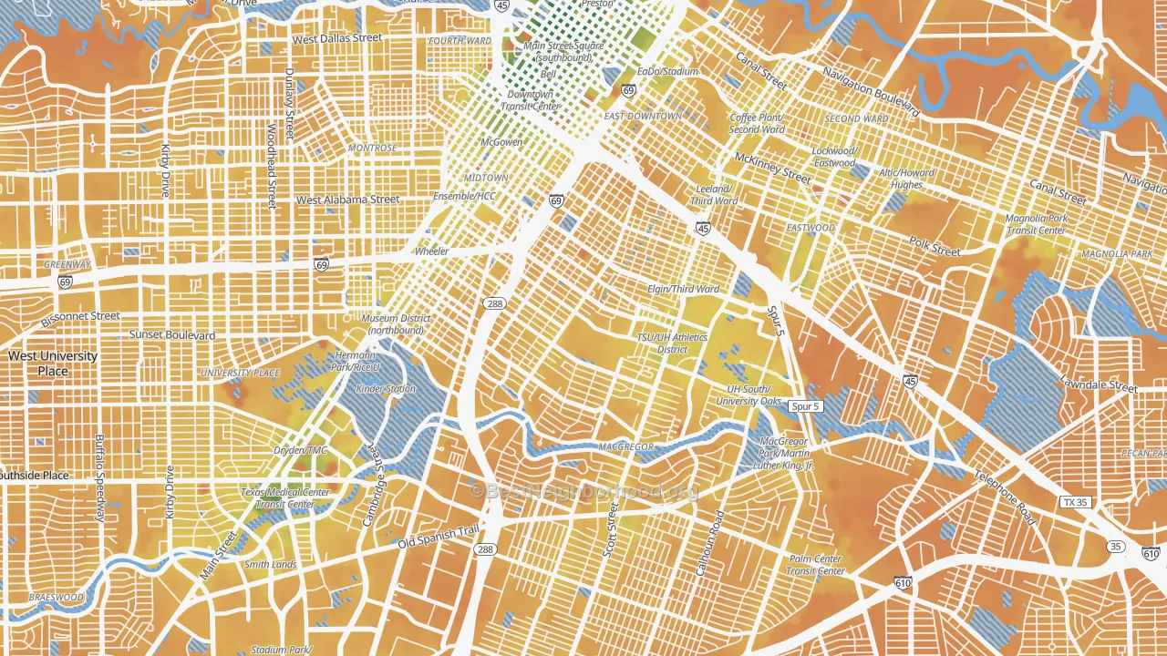 Transit Grade map of 77004, TX