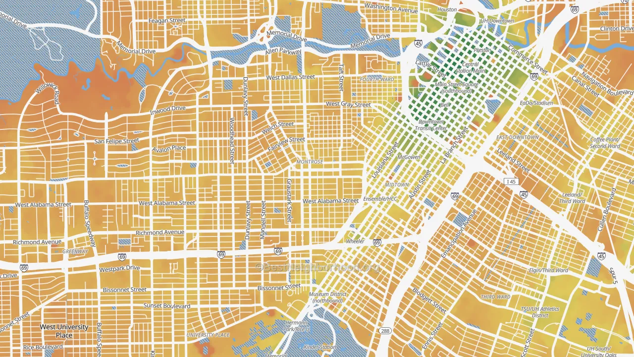 Transit Grade map of 77006, TX