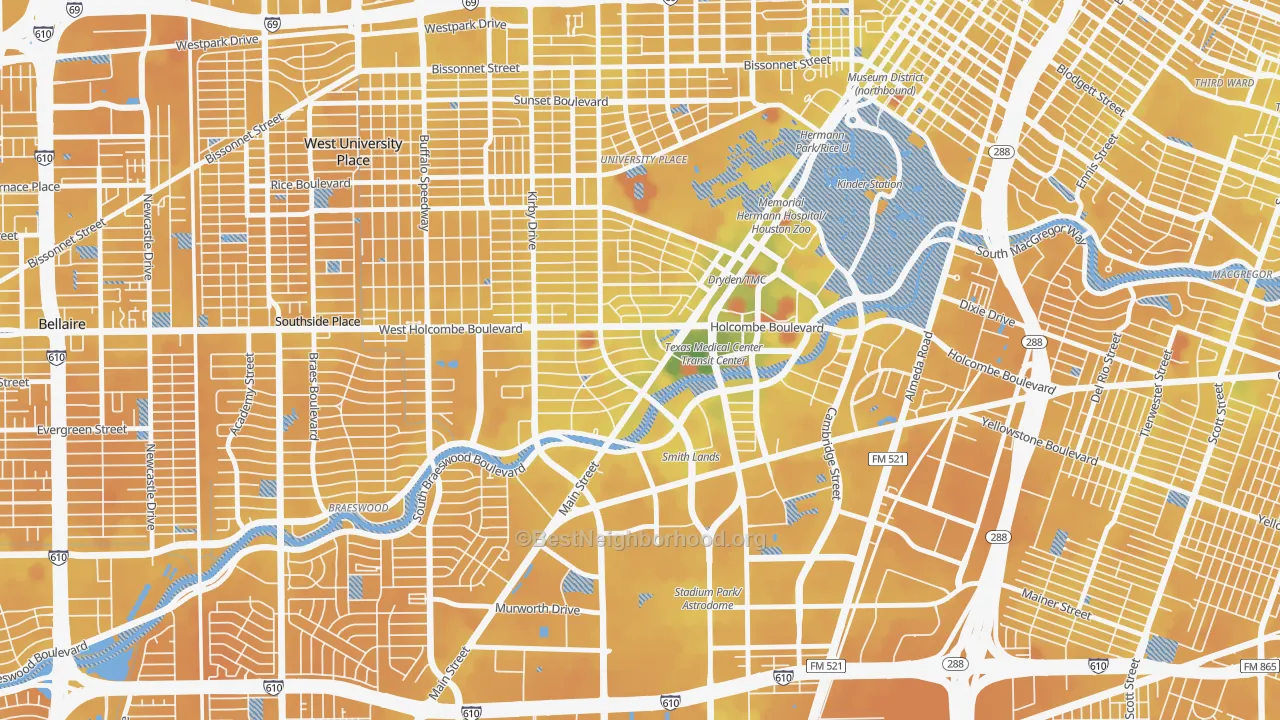 Transit Grade map of 77030, TX
