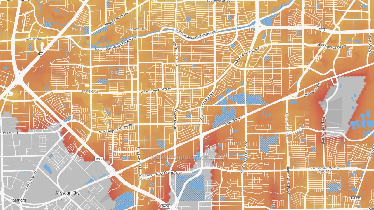 Transit Grade map of 77035, TX