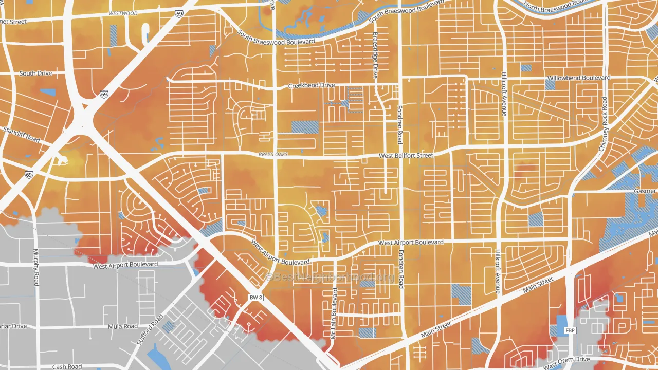 Transit Grade map of 77071, TX