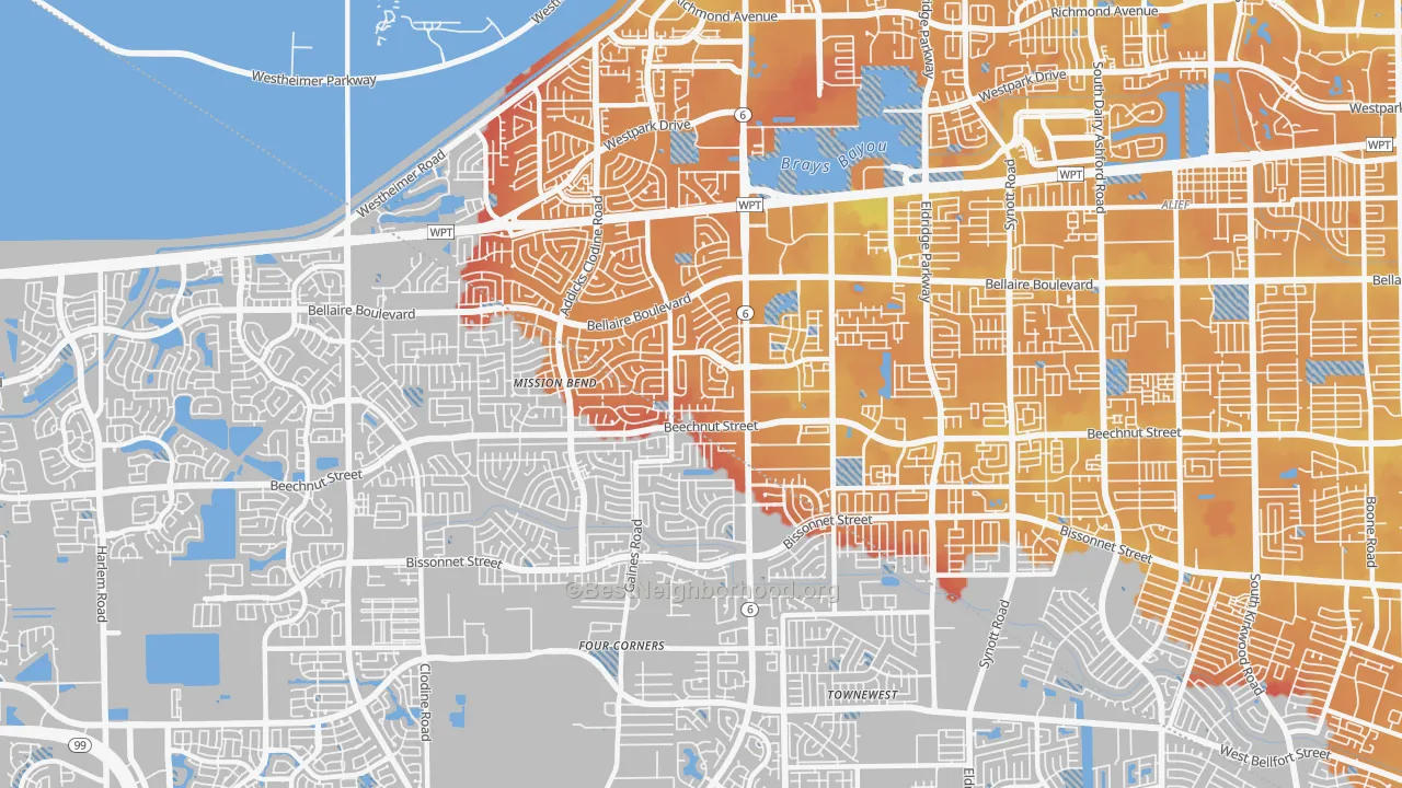 Transit Grade map of 77083, TX
