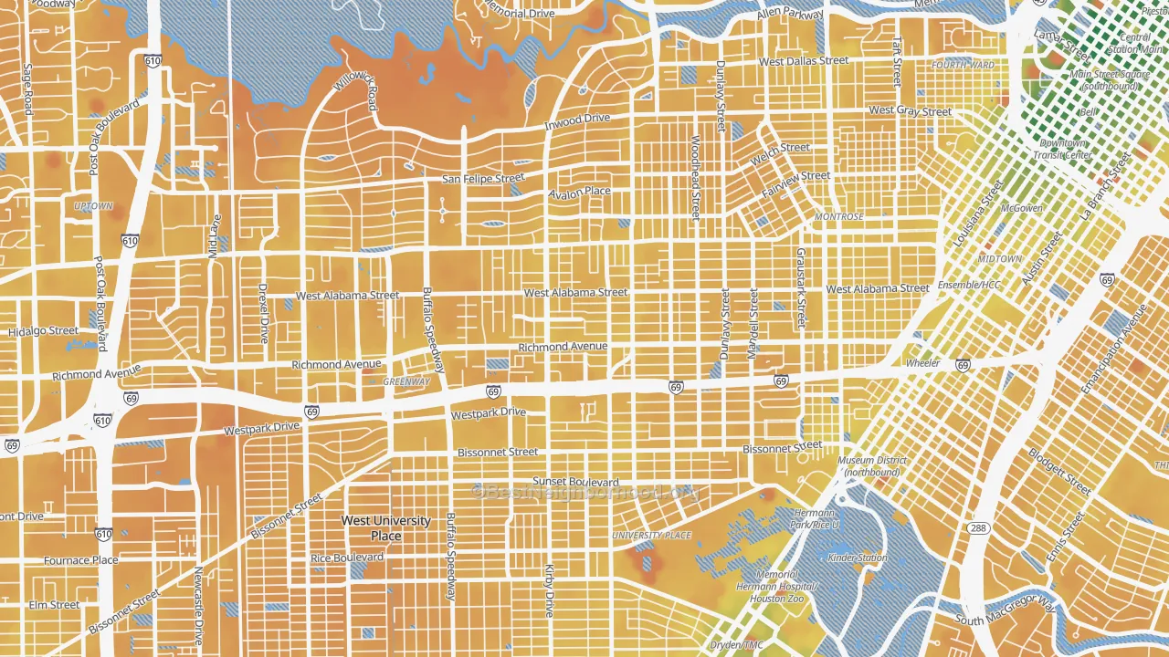 Transit Grade map of 77098, TX