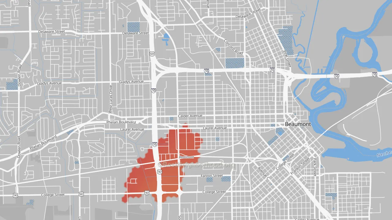 Transit Grade map of 77702, TX