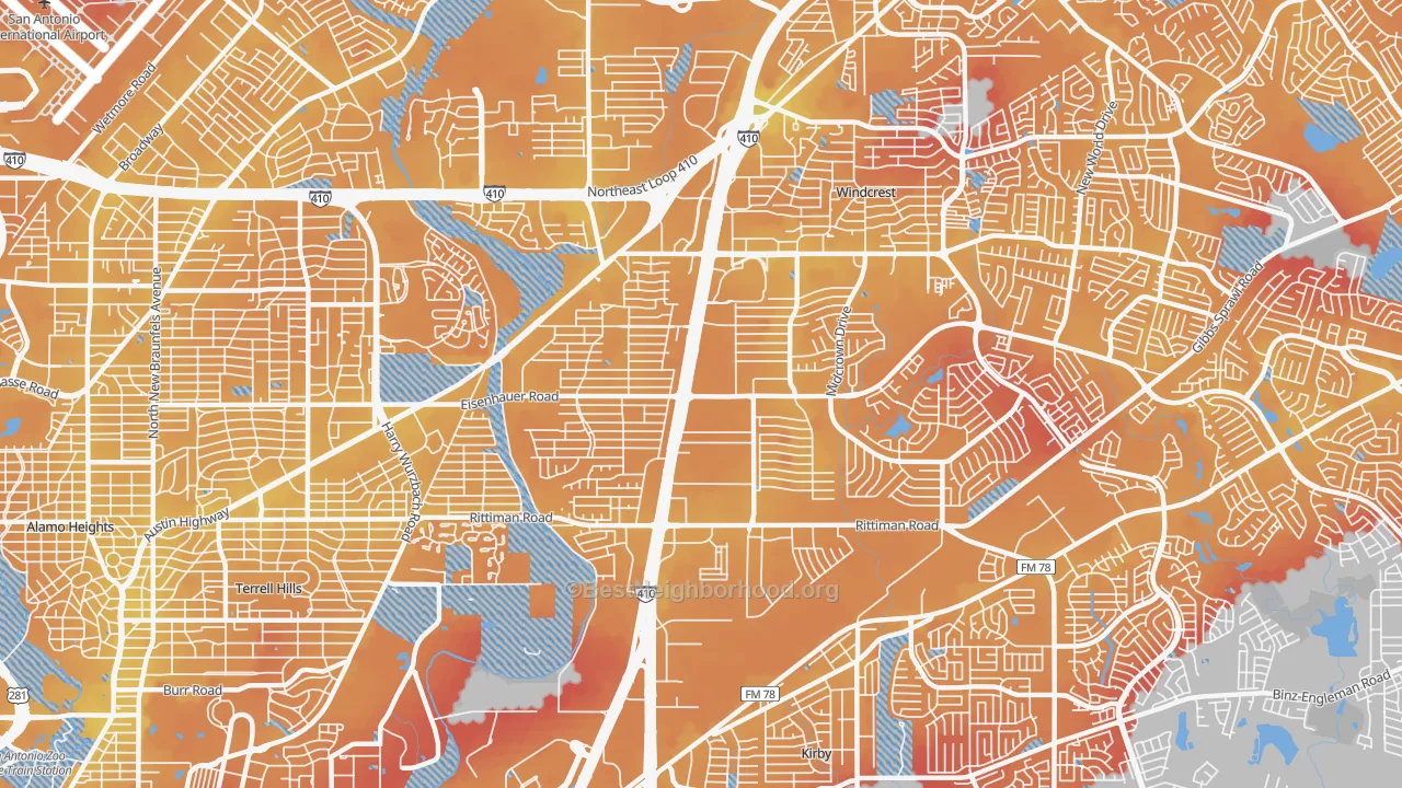 Transit Grade map of 78218, TX