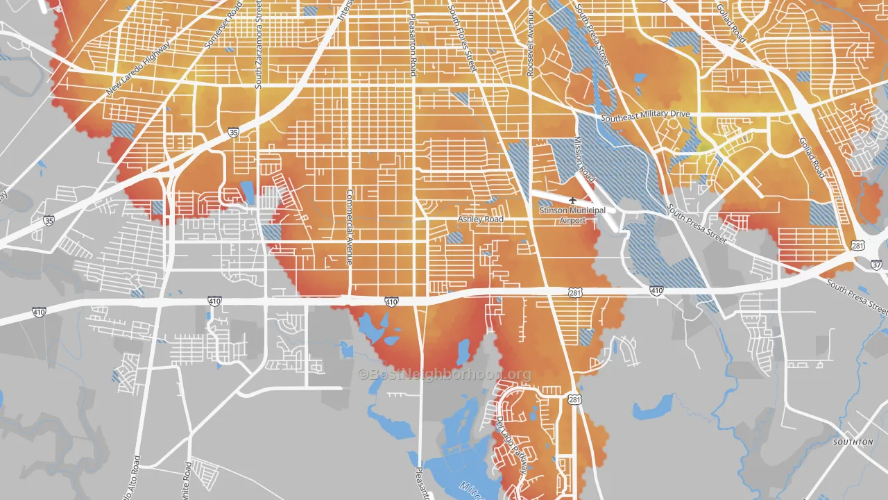 Transit Grade map of 78221, TX