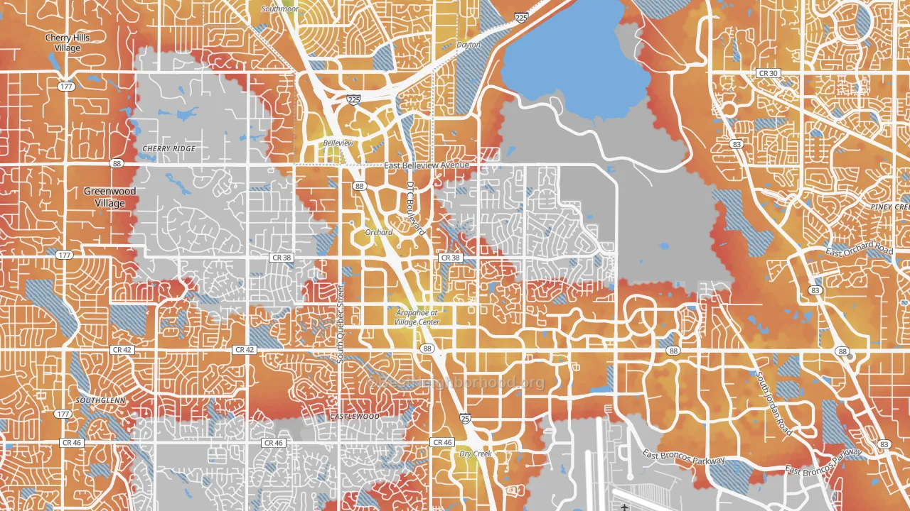 Transit Grade map of 80111, CO
