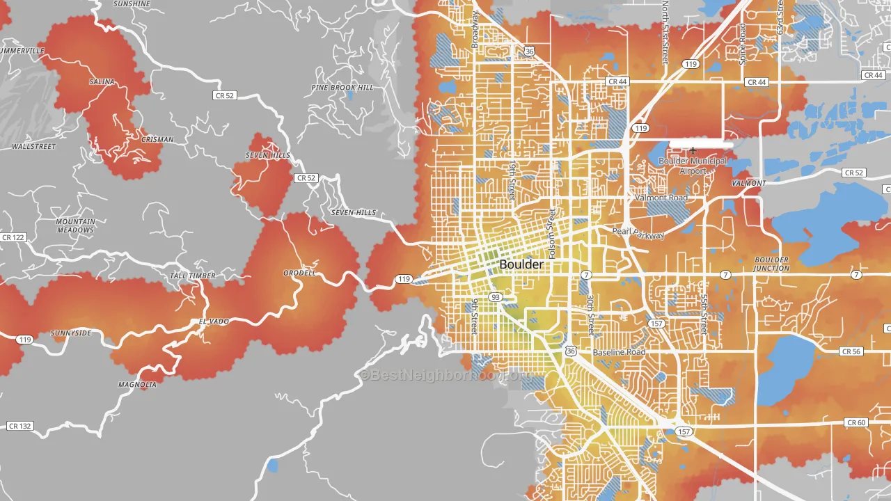 Transit Grade map of 80302, CO