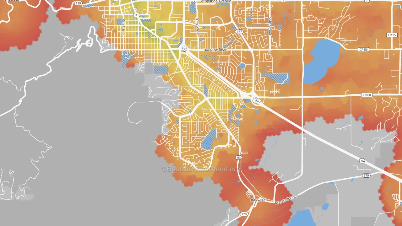 Transit Grade map of 80305, CO