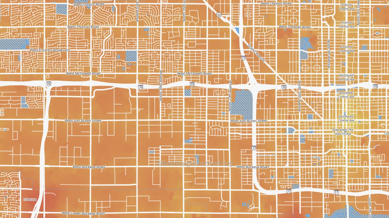 Transit Grade map of 85009, AZ
