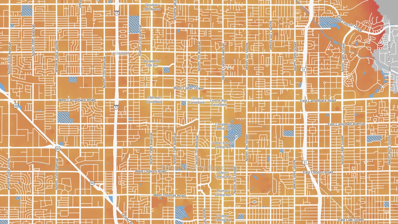 Transit Grade map of 85013, AZ