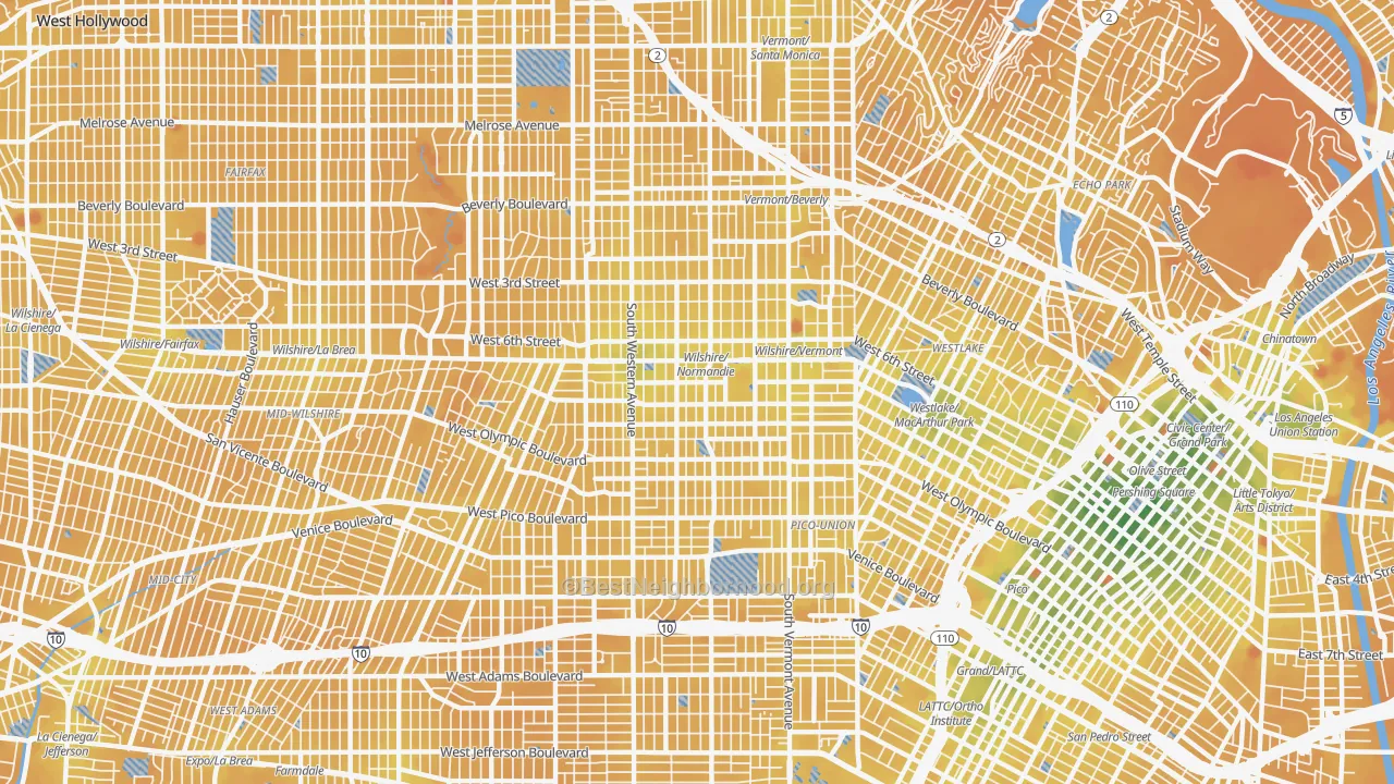 Transit Grade map of 90005, CA