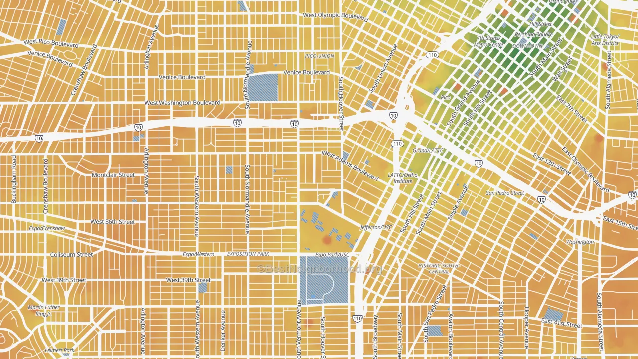 Transit Grade map of 90007, CA