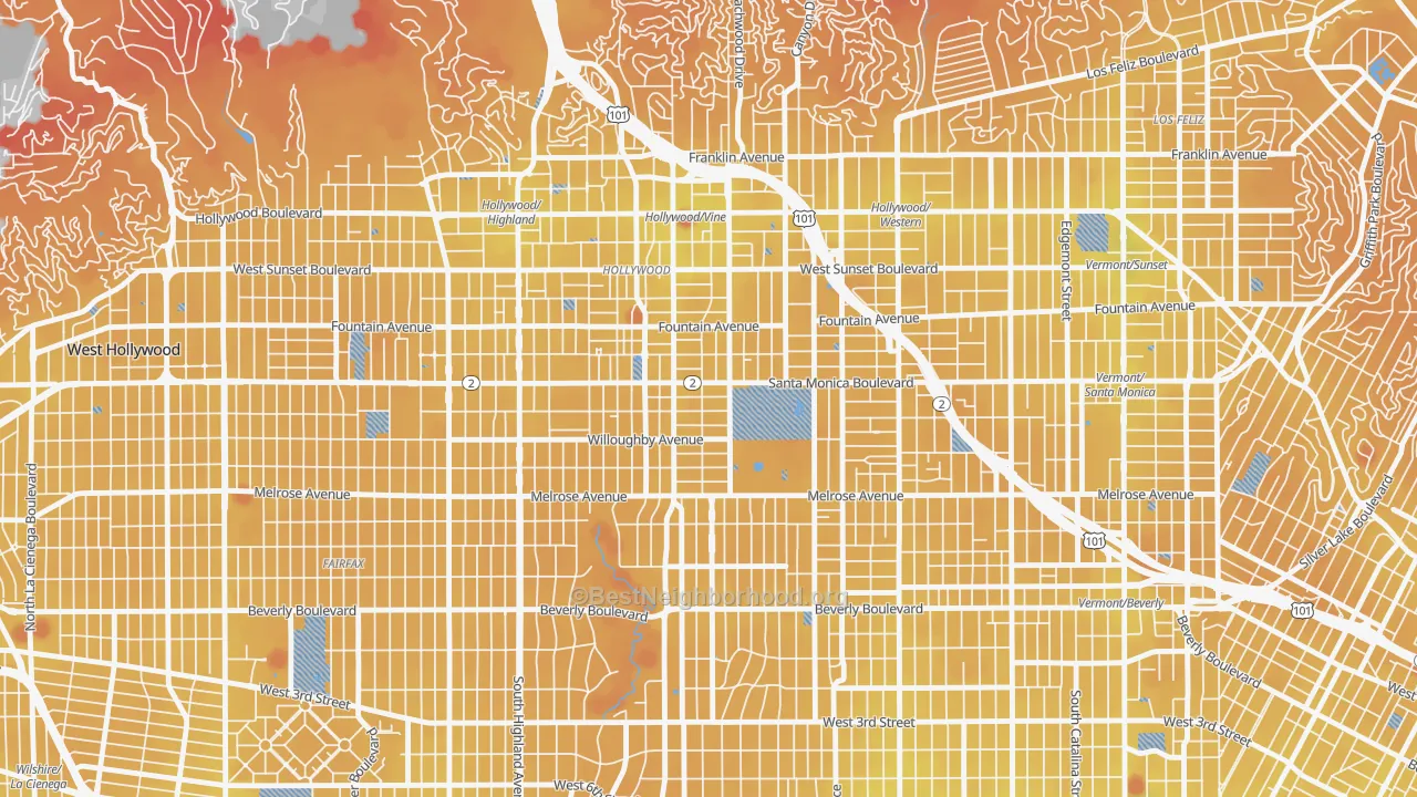 Transit Grade map of 90038, CA