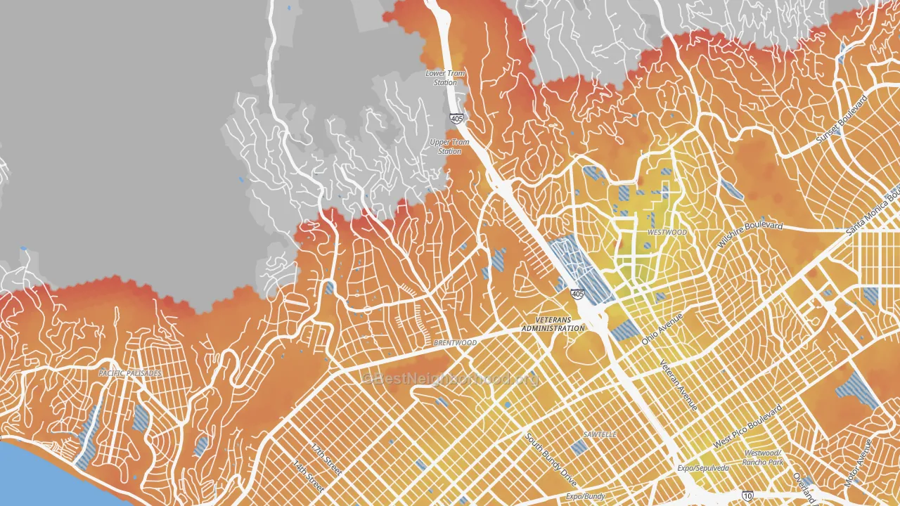 Transit Grade map of 90049, CA