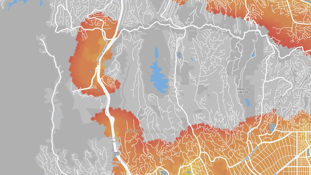 Transit Grade map of 90077, CA