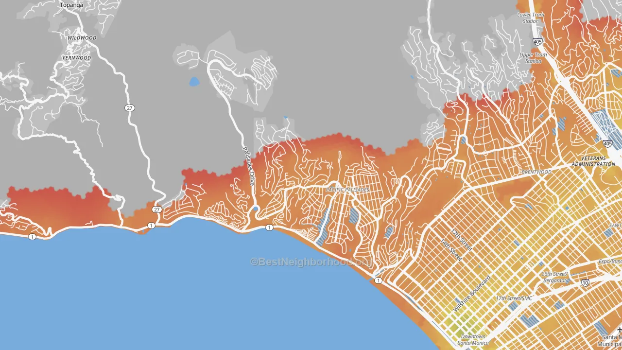 Transit Grade map of 90272, CA