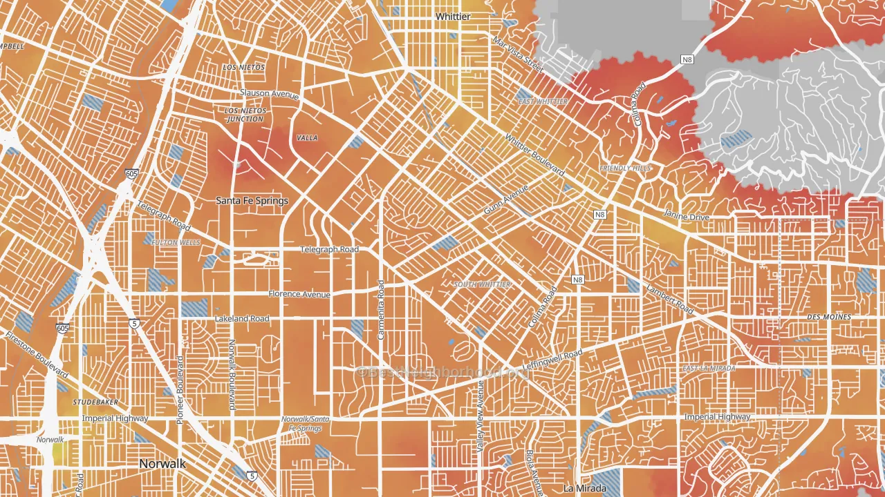 Transit Grade map of 90605, CA