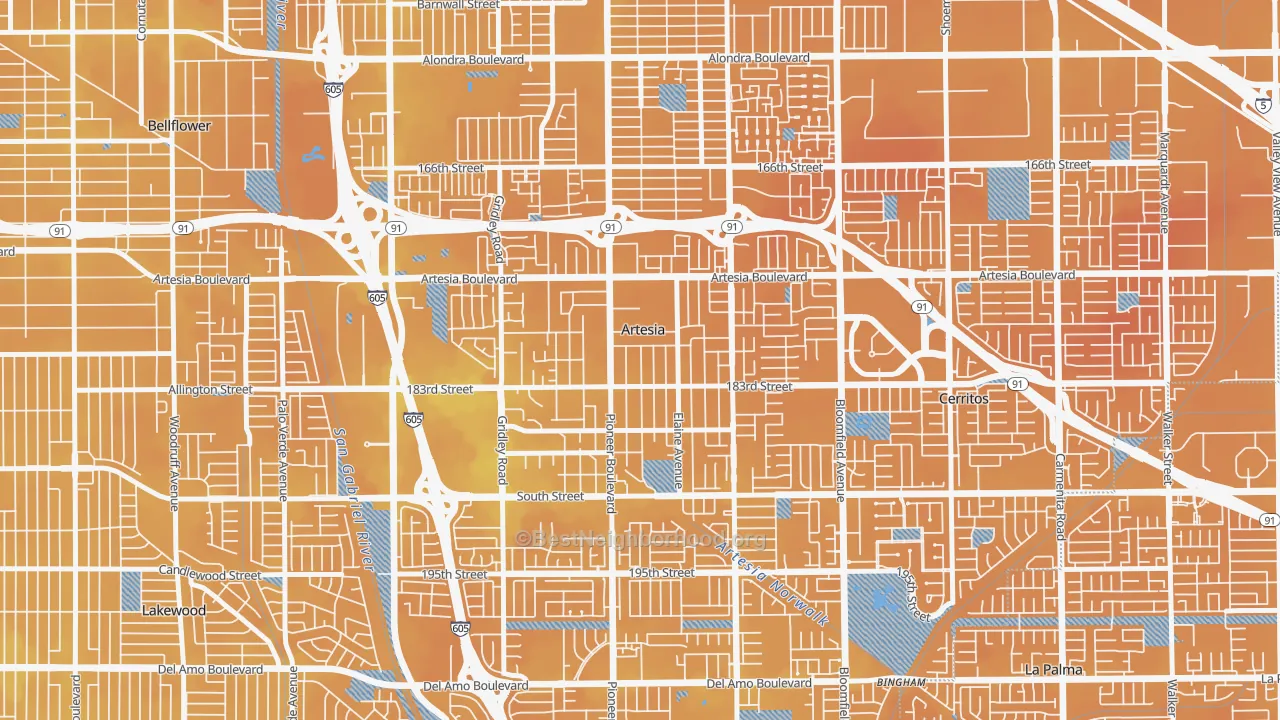 Transit Grade map of 90701, CA
