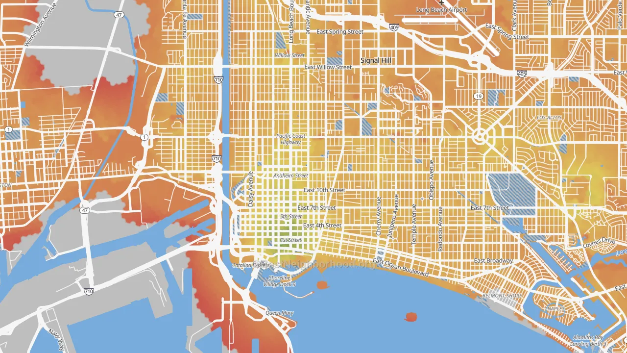 Transit Grade map of 90813, CA
