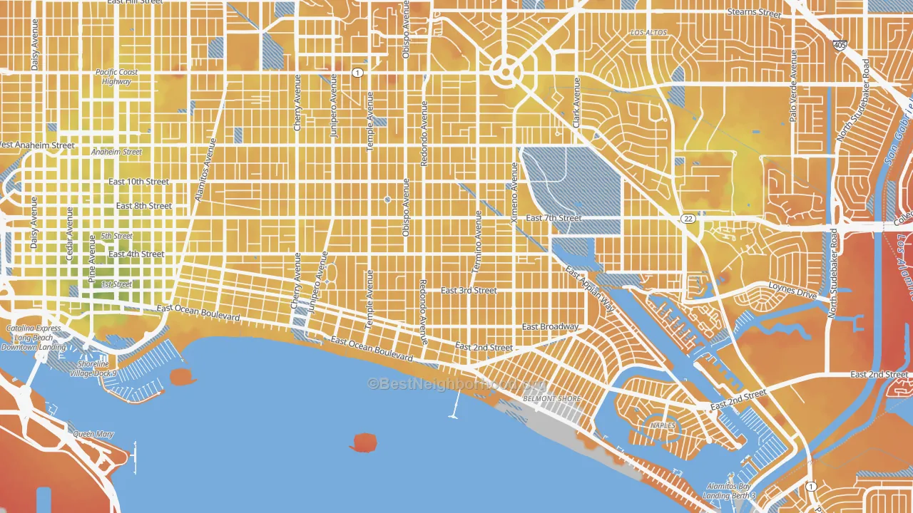 Transit Grade map of 90814, CA