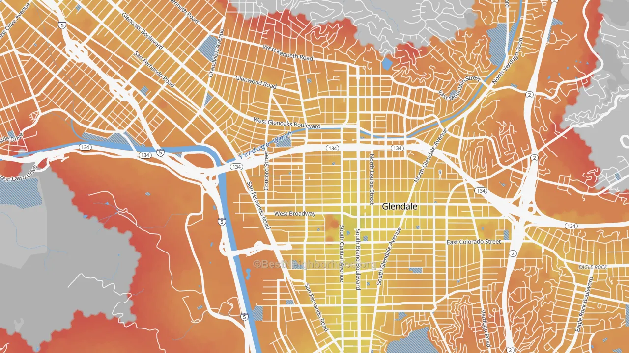 Transit Grade map of 91203, CA
