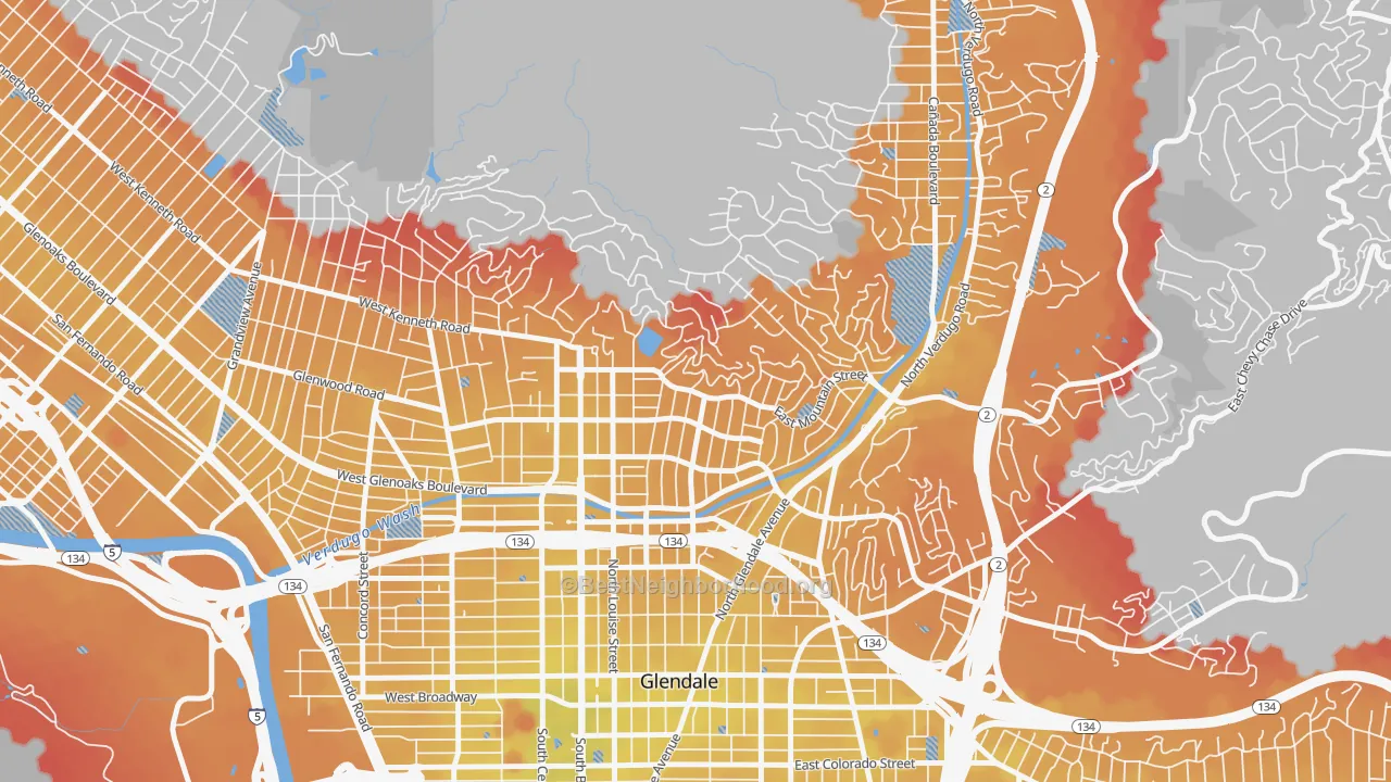 Transit Grade map of 91207, CA