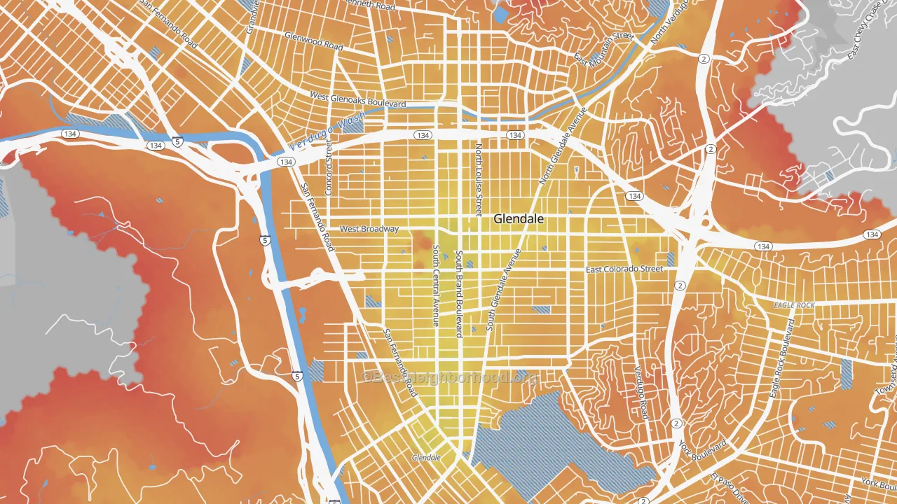 Transit Grade map of 91210, CA